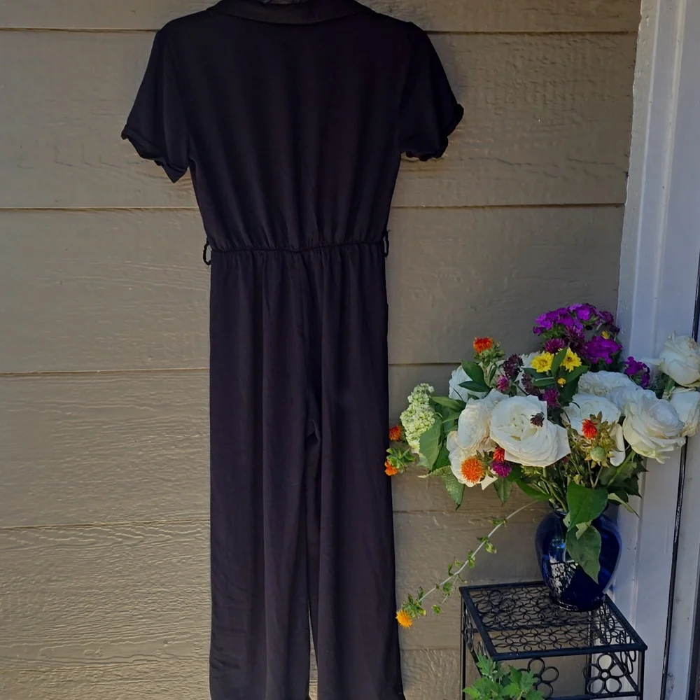 Nasty Gal Collection Wide Leg Short Sleeve V-neck Jumpsuit Button Front 10 - Picture 7 of 8